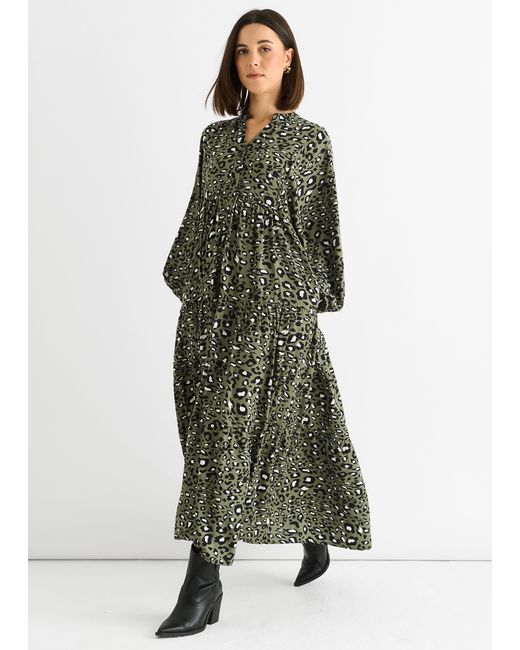 Gini London Green Viscose Animal Oversized Smock Maxi Dress