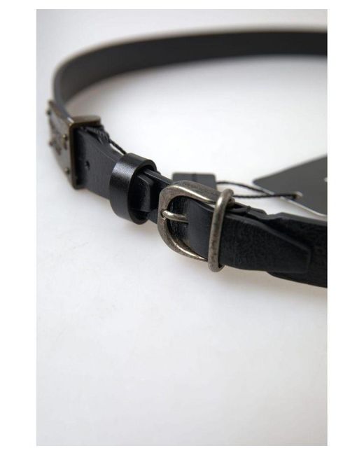 Dolce & Gabbana Black Antique Logo Buckle Leather Belt for men
