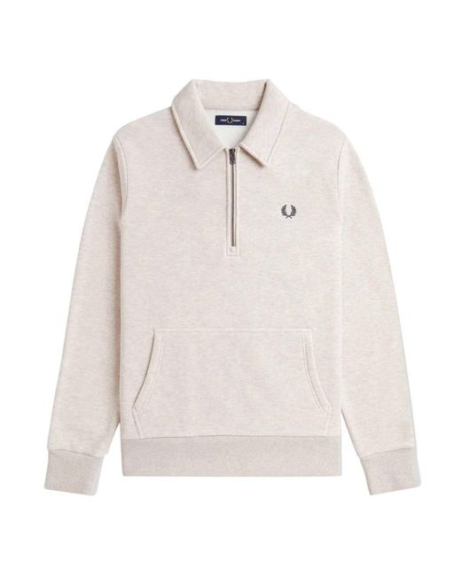 Fred Perry White Half Zip Porridge Marl Pullover Sweater for men