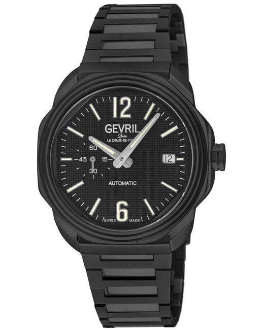 Gevril Black Roosevelt Swiss Made Automatic, Sa110 Checker Pattern Dial, Stainless Steel Watch for men