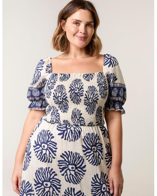 Blue Vanilla White Curve Shirred Floral Maxi Dress