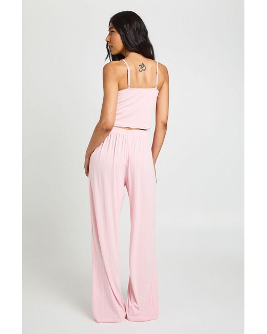 Boohoo Pink Tall Pointelle Cami And Wide Leg Trouser Pyjama Set