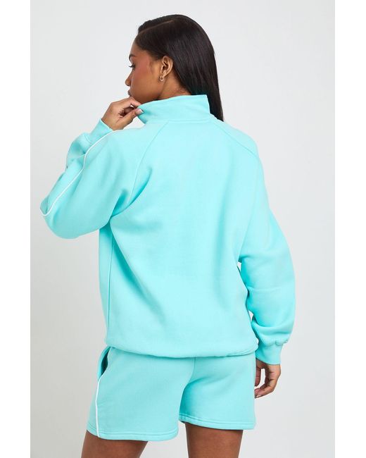 Boohoo Blue Half Zip Sweatshirt Piping Detail Short Tracksuit