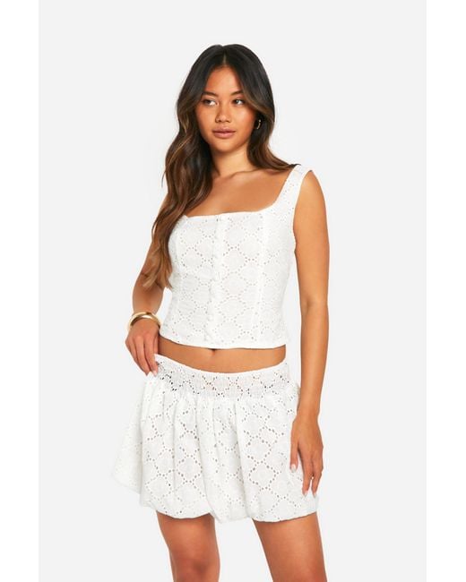 Boohoo White Broderie Puff Ball Mini Skirt