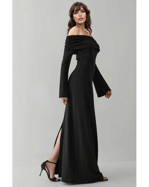 Hiccup Black Off-Shoulder Maxi Dress With Slit