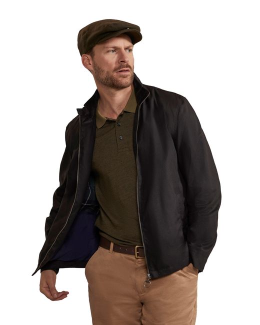 Mountain Warehouse Black 'Porthleven' Waxed Harrington Jacket Funnel Neck Everyday Coat Cotton for men
