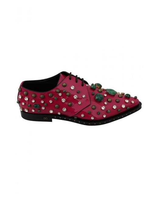 Dolce & Gabbana Red Leather Crystals Dress Broque Shoes