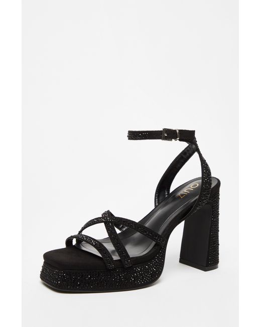Quiz Black Diamante Platform Heels