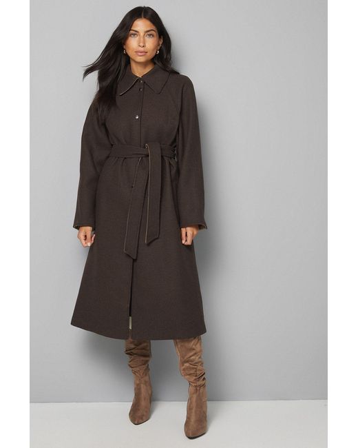 Wallis Brown Wool Blend Belted Longline Coat