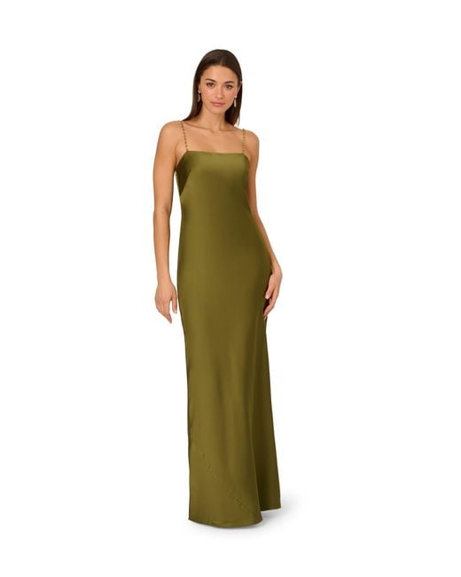 Adrianna Papell Green Stretch Satin Long Dress