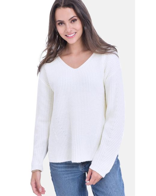 William de Faye Trui Met V-hals En Engelse Ribbels 4 Draden in het White