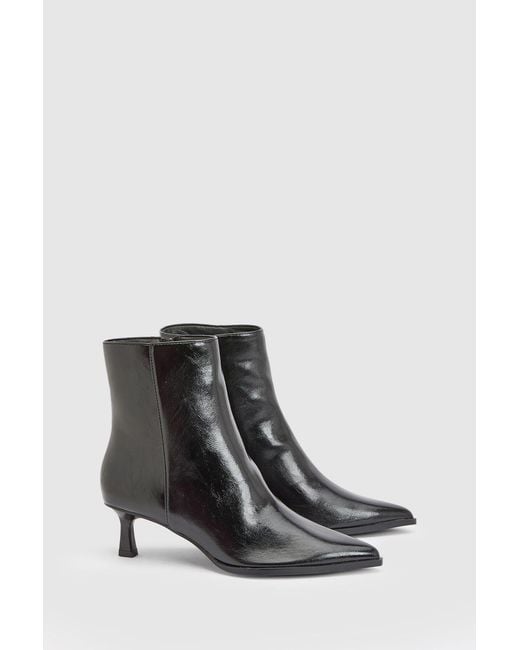 Faith Black Harvie Faux Leather Low Stiletto Heel Ankle Boots