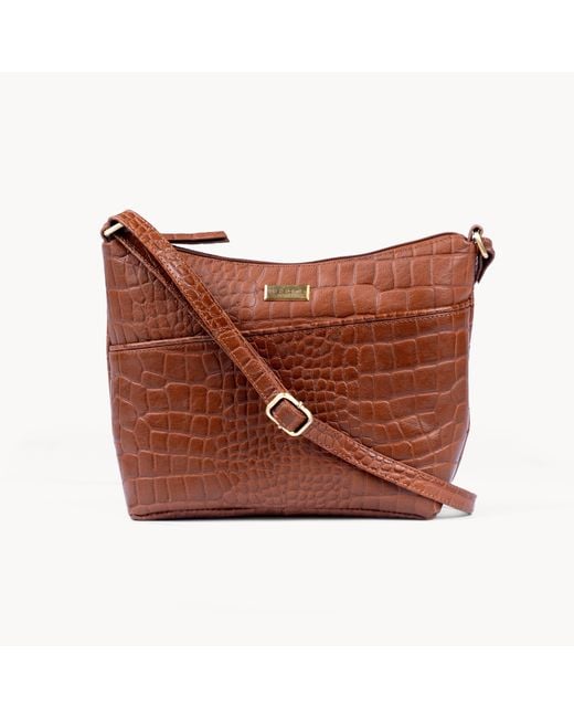 Assots London Brown 'Carol' Embossed Croc Real Leather Designer Crossbody Shoulder Bag