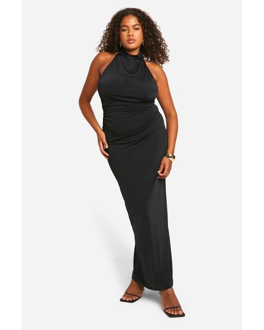Boohoo Black Plus Double Slinky Twist Back Detail Maxi Dress