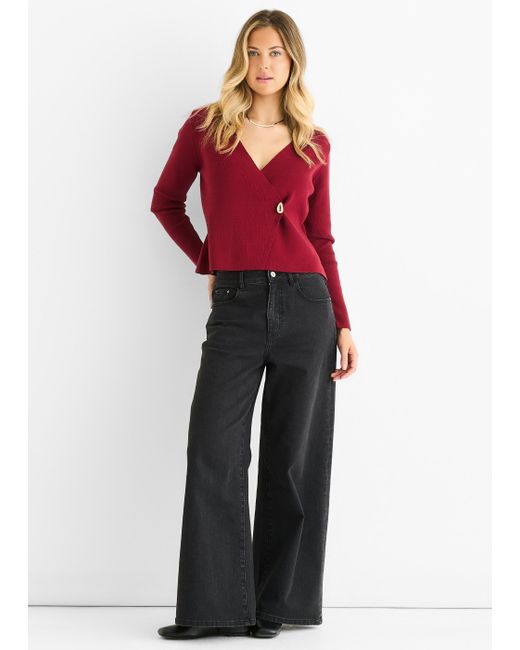 Gini London Red Button Wrap Compact Knit Cardigan
