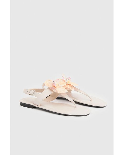 Boohoo White Orchid Detail Toe Post Sandals