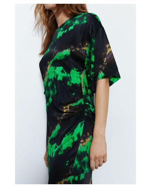 Warehouse Green Premium Printed Midi Dress With Side Split