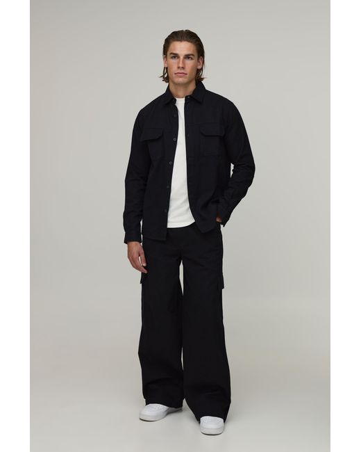 BoohooMAN Blue Regular Shirt & Straight Fit Cargo Trouser Set for men
