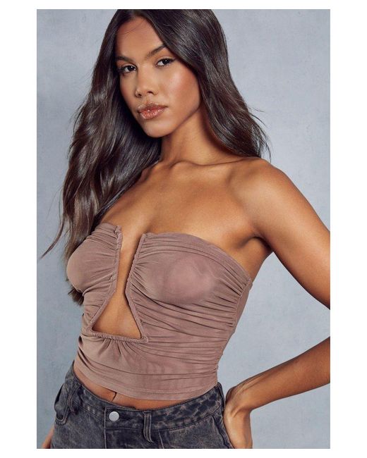 MissPap Gray Mesh Wired Cut Out Cropped Top