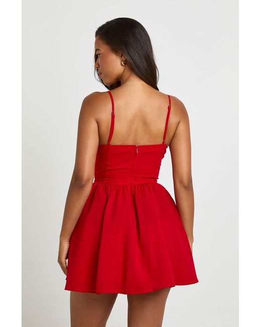 Boohoo Red Corset Detail Lace Hem Mini Dress