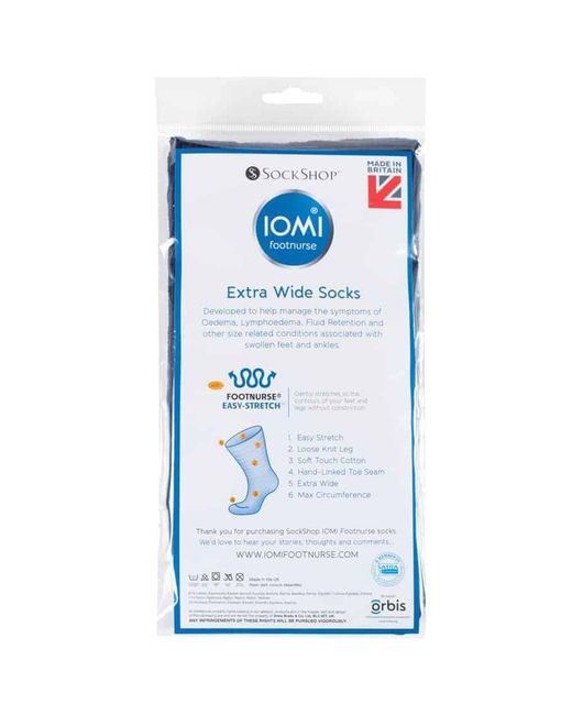 IOMI Blue Extra Wide Soft Cotton Oedema Socks For Swollen Feet