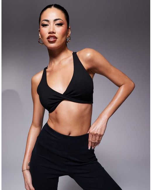 4505 Gray Soft Touch Light Support Twist Front Sports Bra