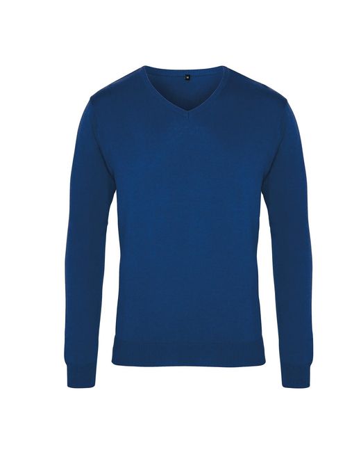 PREMIER Blue Knitted Cotton Acrylic V Neck Sweatshirt (Royal) for men