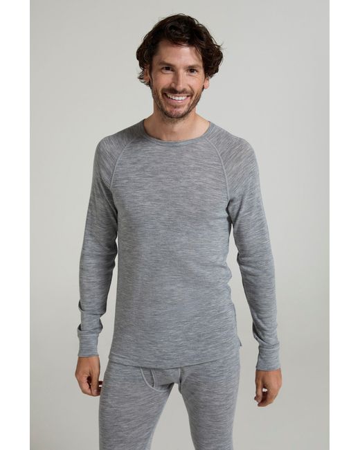 Mountain Warehouse Gray Merino Thermal Baselayer Top Long Sleeve Hiking Winter Pullover Wool for men