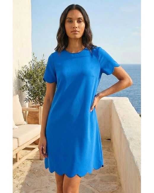 Roman Blue Scallop T-Shirt Stretch Dress