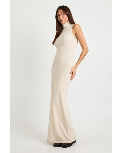 Boohoo White Ribbed Sleeveless High Neck Maxi Dress