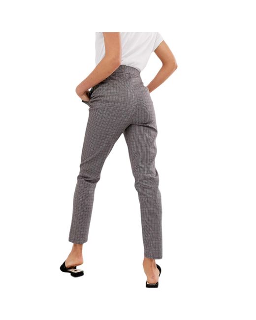 Brave Soul Gray Check Trousers Stretch Ladies Office Party Casual Slim Bottoms