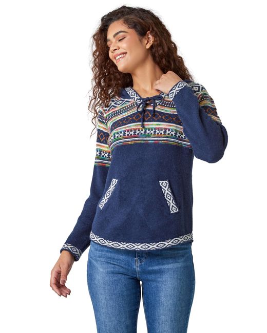 Roman Blue Nordic Print Hooded Jumper