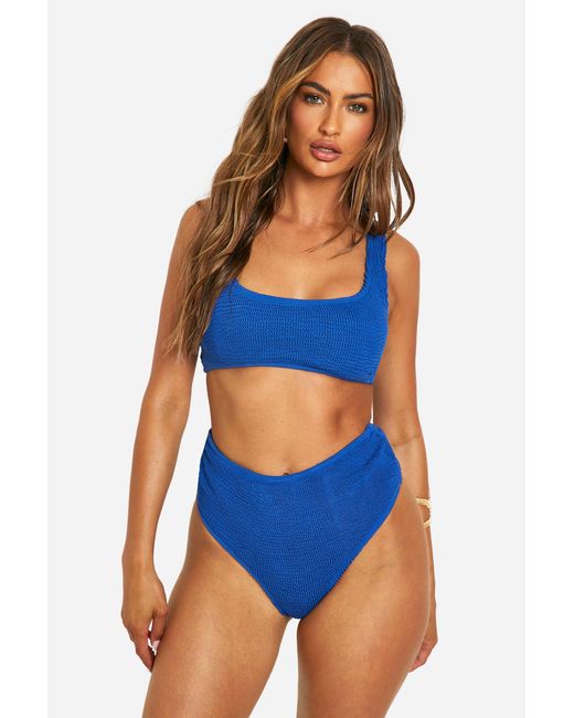 Boohoo Blue Premium Crinkle High Waisted Bikini Brief