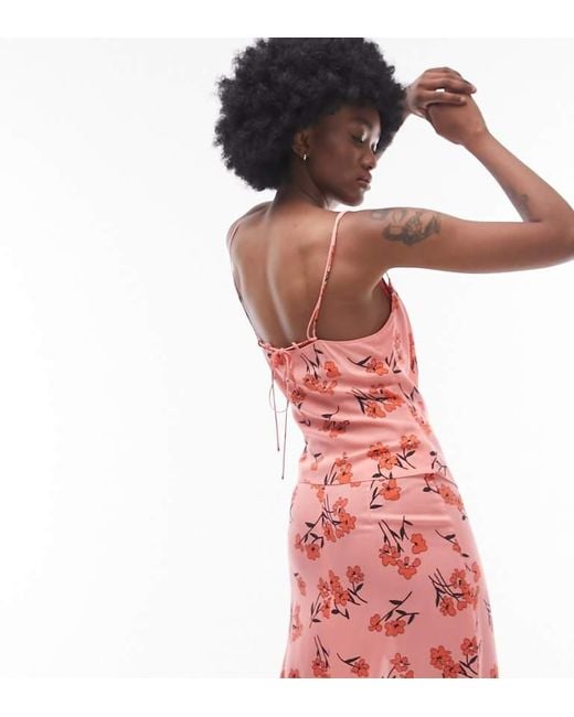 TOPSHOP Pink Co-Ord Cherry Blossom Cowl Strappy Cami