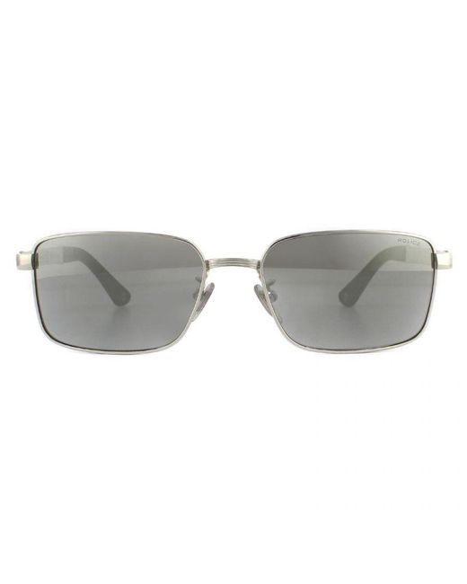 Police Gray Rectangle Shiny Palladium Mirror Sunglasses Metal for men