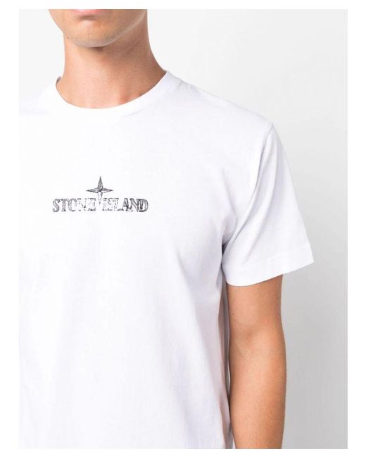 Stone Island Stamp One T-shirt Met Logoprint In Wit in het White voor heren