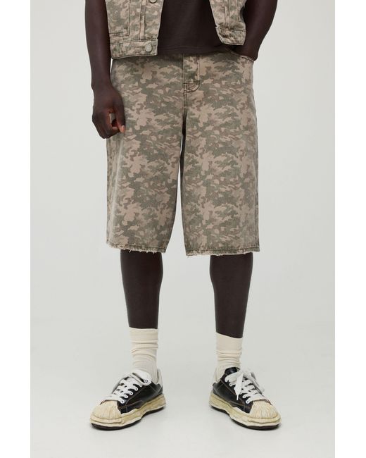 BoohooMAN Natural Washed Camo Longline Jorts for men