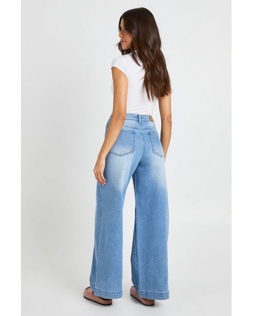 Boohoo Blue High Waist Front Pocket Wide Leg Jean