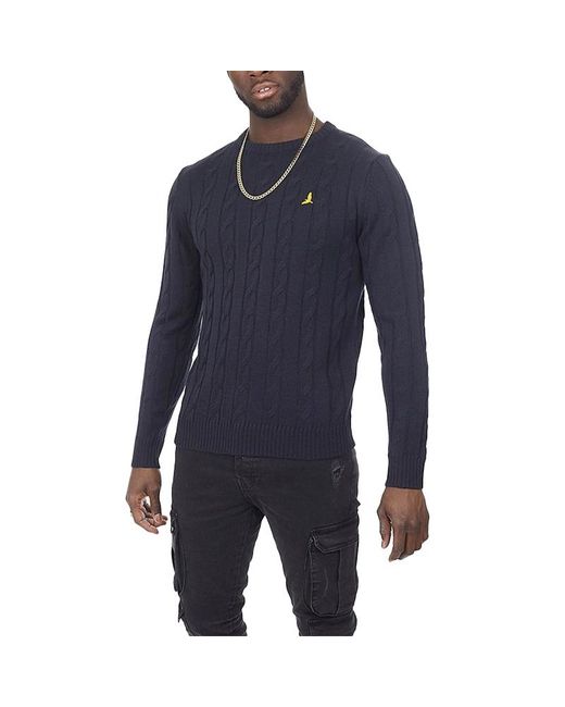 Brave Soul Blue Pullover Jumper Crew Neck Long Sleeve Winter Knitted Cardigan for men