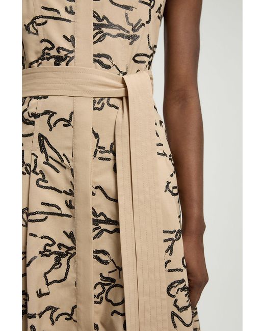 Karen Millen Natural Petite Linen Matte Sequin Collared Midi Dress