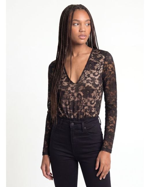 Pink Vanilla Blue Long Sleeved Lace Mesh Bodysuit