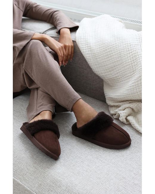 Where's That From Gray Wheres 'Comfort' Slip On Slippers With Fur Trim Suede