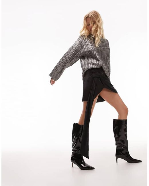 TOPSHOP White Metallic Knot Drape Mini Skirt