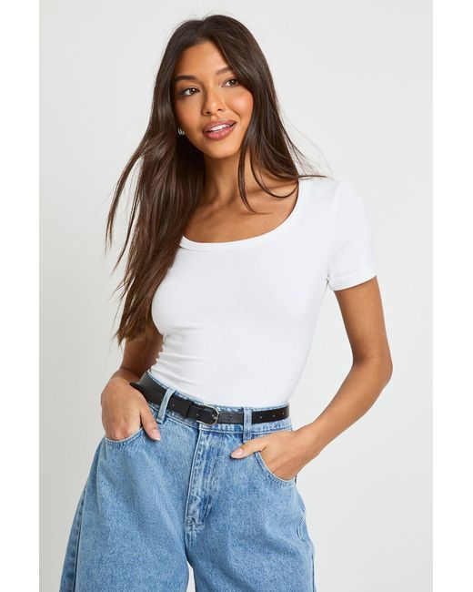Boohoo White Basic Square Neck Short Sleeve Top