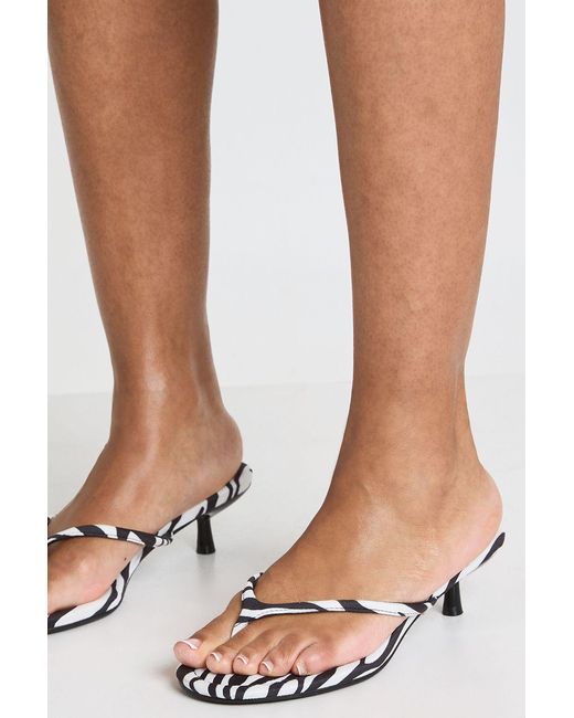 Boohoo Natural Faux Suede Zebra Print Low Stiletto Toe Post Heeled Mules