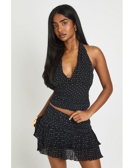 Boohoo Blue Polka Dot Pleated Mini Skirt