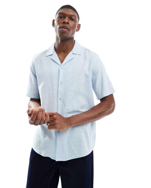 Only & Sons Blue Boxy Fit Revere Collar Shirt for men
