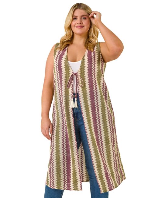 Roman Purple Curve Zig Zag Crochet Longline Waistcoat