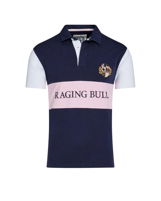 Raging Bull Blue Short Sleeve Cut & Sew Panel Rugby for men