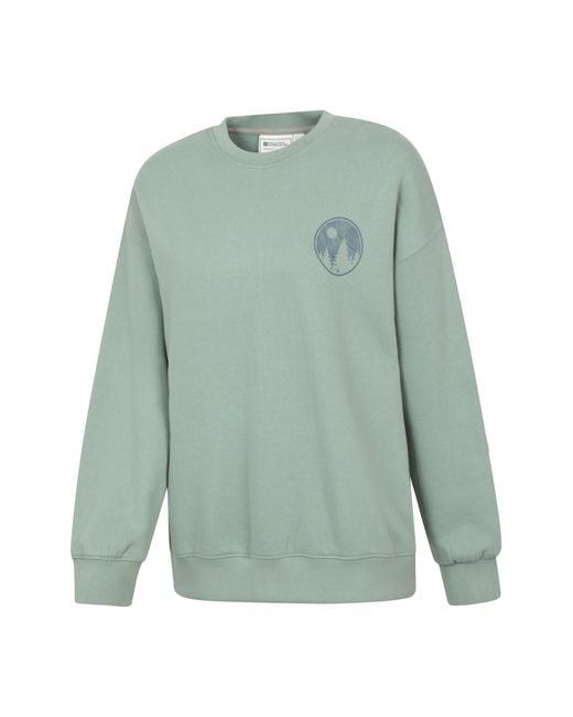 Mountain Warehouse Green Printed Sweatshirt Casual Relaxed Fit Comfortable Crew Neck Pullover Top Cotton